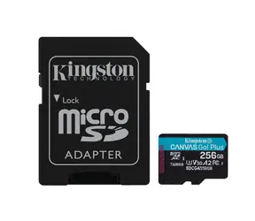 Kingston Canvas Go Plus microSDXC 256GB s adaptérem / UHS-I V30 / U3 / Class 10 / čtení: až 200MBs / zápis: až 160 MBs