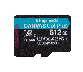 Kingston Canvas Go Plus microSDXC 512GB / UHS-I U3 / Class 10 / čtení: až 200MBs / čtení: až 200MBs / zápis: až 160 MBs