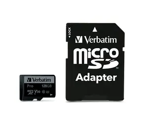 Verbatim Pro U3 microSDXC 128GB + SD adaptér / UHS-3 (U3) / Class 10 / R: až 90 MBs / W: až 45 MBs