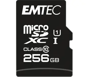 EMTEC microSD EliteGold 256GB + Adapter / UHS-I U1 / čtení: 90MBs / zápis: 20MBs