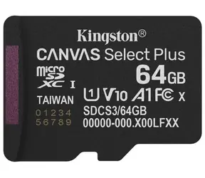Kingston Canvas Select Plus Gen3 microSDXC 64GB / UHS-I V30 / U3 / Class 10 / čtení: až 100MBs / zápis: až 100 MBs