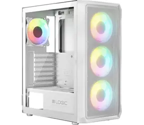 Logic Portos ARGB Midi bílá / ATX / micro-ATX / mini-ITX / bez zdroje / 1 x USB 3.0 / 2 x USB 2.0 / průhledná bočnice