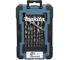 Makita D-78352 Sada vrtáků do kovu HSS-GS 1-10 / válcová stopka / 19 ks