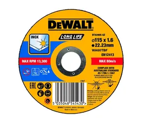 DeWalt DT43905-QZ / Řezný kotouč na nerezovou ocel / Průměr 115 x 22.3 mm / Šířka řezu 1.6 mm