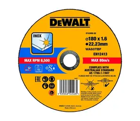 DeWalt DT43908-QZ / Řezný kotouč na nerezovou ocel / Průměr 180 x 22.23 mm / Šířka řezu 1.6 mm
