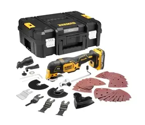 DeWALT DCS356E1T / Aku Bezuhlíková oscilační multibruska s příslušenstvím / 18V / 20.000 kmitů-min / 1x 1.7Ah bez nabíje