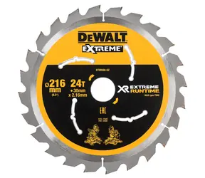 DeWalt DT99568 / Pilový kotouč pro pokosové aku pily / Průměr 216x30 mm / Šířka řezu 2.16 mm / Počet zubů 24