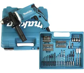 Makita HP1631KX3 / Impaktní Vrtačka s příslušenstvím (74 ks) / 710W / 13mm sklíčidlo / 3200 ot-min / 48.000 příklepů-min