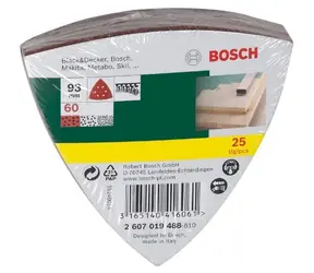 BOSCH 2607019488 / Sada brusného papíru pro delta brusky s otvory / Zrnitost 60 / Průměr 93 mm / 25 ks