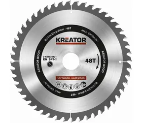 KREATOR KRT020421 / Pilový kotouč na dřevo / Průměr 210 x 30 mm / Šířka řezu 2.2 mm / Počet zubů 48 