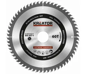 KREATOR KRT020417 / Pilový kotouč na dřevo / Průměr 190 x 30 mm / Šířka řezu 2.2 mm / Počet zubů 60 
