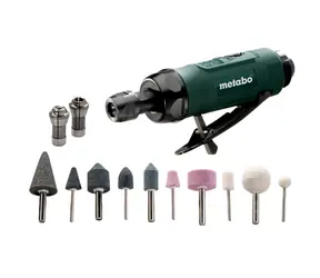 Metabo DG 25 Set / Pneu Přímá bruska / Tlak 6.2 bar / Spotřeba vzduchu 300 l-min / 25.000 ot-min / Kleština 6 mm