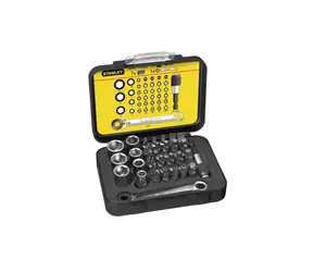 Stanley Sada bitů 1|4" s adaptérem a ráčnovým kíčem (39 ks) / Ploché | Philips | Pozidriv |TORX | Inbus / Délka bitů 25 