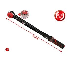 KS Tools ERGOTORQUE precision Momentový klíč - 20-100 Nm / s ráčnovou hlavou s přestavením otočným knoflíkem 1|2"