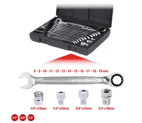 KS Tools GEARplus Souprava řehtačkových plochých klíčů s očkem 16 dílná / s přepínáním 