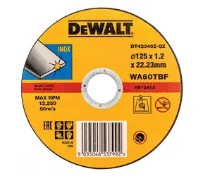 DeWalt DT42340Z / Řezný kotouč na nerezovou ocel / Průměr 125 x 22.23 mm / Šířka řezu 1.2 mm