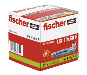 fischer UX 10x60 R S univerzální hmoždinka s límečkem 25 ks