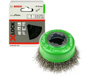 BOSCH Clean for Inox 2608620728 / Hrncový kartáč / X-LOCK / Zvlněný / Nerezová ocel / 75 mm / Síla drátu: 0.30 mm