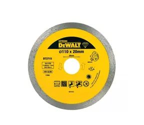 DeWalt DT3715 / Diamontový kotouč pro řezačku obkladů / Průměr 110x20 mm / Šířka řezu 1.6 mm / doprodej