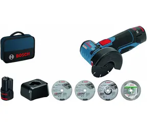 BOSCH GWS 12V-76 Professional - 2x 2.0 Ah / Aku úhlová bruska / 12V / 76 mm / 19.500 ot-min / 2x2.0 Ah / příslušenství