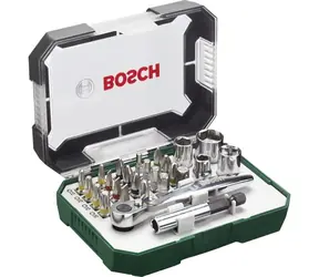 BOSCH 2607017322 / Sada bitů a nástrčných klíčů (26ks) / 19x bit / 4x nástrčný klíč / 1x ráčna / 1x držák / 1x adaptér