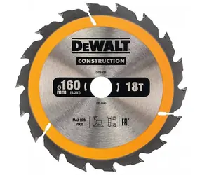 DeWalt DT1931 / Pilový kotouč pro aku pily / Průměr 160x20 mm / Šířka řezu 2.4 mm / Počet zubů 18