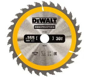 DeWalt DT1935 / Pilový kotouč pro aku pily / Průměr 165x20 mm / Šířka řezu 2.4 mm / Počet zubů 30