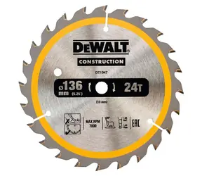 DeWalt DT1947 / Pilový kotouč pro pily / Průměr 136x10 mm / Šířka řezu 1.5 mm / Počet zubů 24