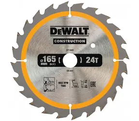 DeWalt DT1949 / Pilový kotouč pro pily / Průměr 165x20 mm / Šířka řezu 1.5 mm / Počet zubů 24