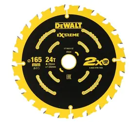 DeWalt DT10624 / Pilový kotouč pro aku kotoučové pily / Průměr 165x20 mm / Šířka řezu 1.65 mm / Počet zubů 24