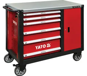 YATO YT-09002 červená / Skříňka dílenská pojízdná 6 zásuvek + zavírací skříň 