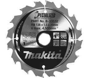 Makita B-33532 Specialized / pilový kotouč na dřevo / průměr 136 x 20mm / počet zubů 16