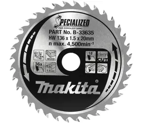 Makita B-33635 SPECIALIZED / pilový kotouč na dřevo / průměr 136 x 20mm / počet zubů 36