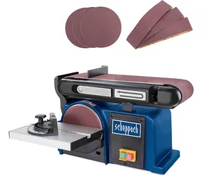 Scheppach BTS 900 / Kombinovaná bruska / pásová a čelní / 370W / 7.3m/s / 2850 ot-min / 150mm kotouč / 230V