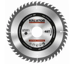 KREATOR KRT020411 / Pilový kotouč na dřevo / Průměr 165 x 30 mm / Šířka řezu 2.0 mm / Počet zubů 48
