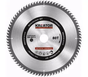 KREATOR KRT020429 / Pilový kotouč na dřevo / Průměr 254 x 30 mm / Šířka řezu 3.0 mm / Počet zubů 80