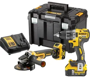 DeWalt DCK2020P2T / Sada Aku nářadí příklepová vrtačka & úhlová bruska / 18 V / 2x 5Ah / kufr