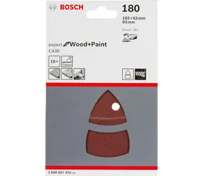 BOSCH 2608607410 / Sada brusných papírů pro delta brusky 102 x 62 93 mm / Zrnitost 180 / 10ks