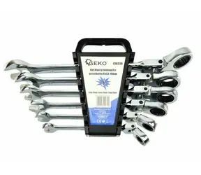 GEKO Klíče ráčnové očkoploché s kloubem sada 6ks / 8-19mm / plast. držák