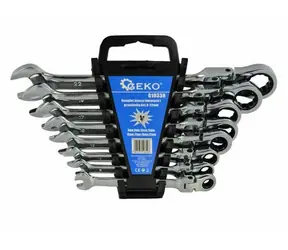 GEKO Klíče ráčnové očkoploché s kloubem sada 8ks / 8-22 mm / plast. držák 