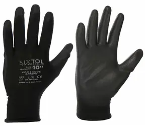 SIXTOL GLOVE PE-PU 10  černé / Rukavice pracovní z polyesteru polomáčené v polyuretanu / velikost 10 