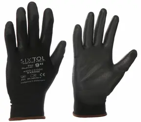 SIXTOL GLOVE PE-PU 9 černé / Rukavice pracovní z polyesteru polomáčené v polyuretanu / velikost 9