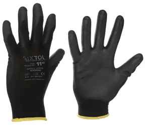 SIXTOL GLOVE PE-PU 11 černé vel 11" / Rukavice pracovní z polyesteru polomáčené v PU / 6 párů 
