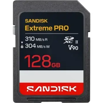 SanDisk Extreme PRO SDXC 128GB / Paměťová karta / UHS-II U3 V90 / čtení: 310 MB/s / zápis: 304 MB/s / vhodné pro 8K