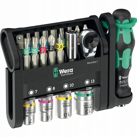 WERA Tool-Check Modular 1 černá/zelená / Račna + bity / 21 dílů / 1/4