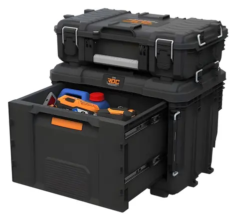 Keter ROC Pro Gear 2.0 XL grafitová / Box na nářadí se zásuvkou / 26 l / 56,5 x 37,5 x 41,3 cm