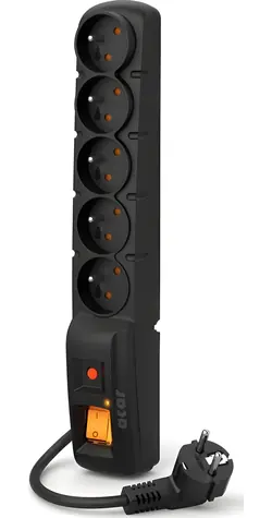 Acar F5 3m kabel černá / 5 zásuvek / Přepěťová ochrana