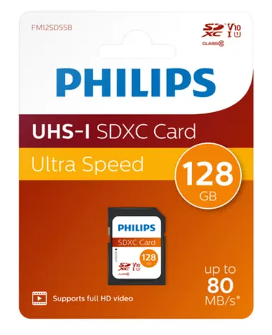 Philips SDXC 128GB / Paměťová karta / Class 10 / UHS-I U1 / čtení 80 MB/s
