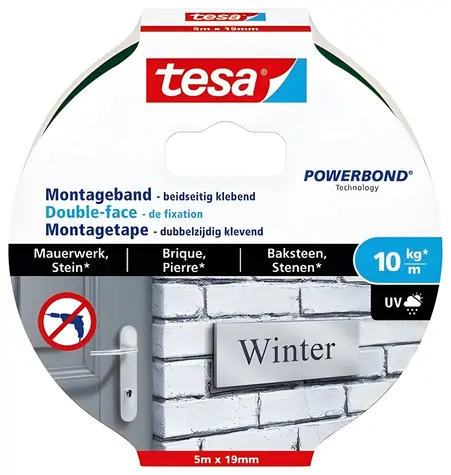 tesa Montážní páska Zdivo & Kámen černá / Montážní páska / nosnost 10 kg/m / 5 m x 19 mm / interiér i exteriér
