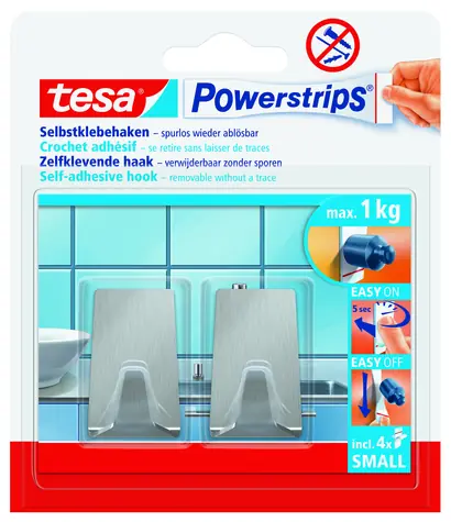 Tesa Powerstrips Kovový háček Small / Nalepovací háček / Nosnost 1 kg